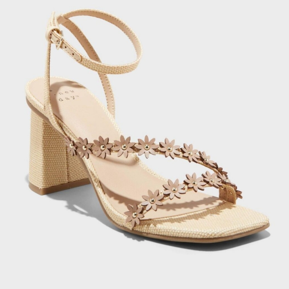 New A New Day Women's Mirabel Floral Detail Strappy Heel Size 9½